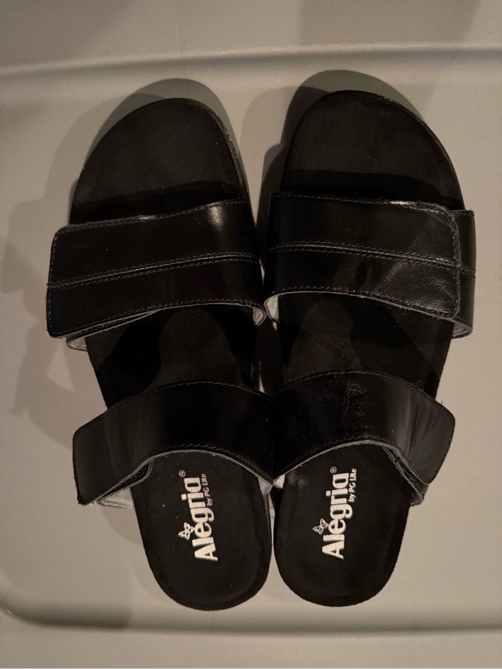Alegria Black Double-Strap Slide Sandals